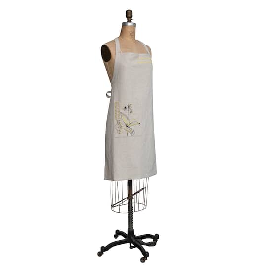 Hand-Embroidered Flower Design &#x26; French Knots Cotton &#x26; Linen Apron